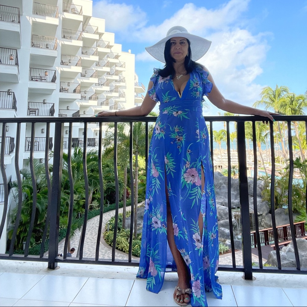 Blue ruffled floral dress/cover up